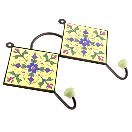 Yellow And Blue Ceramic Tiles Hooks